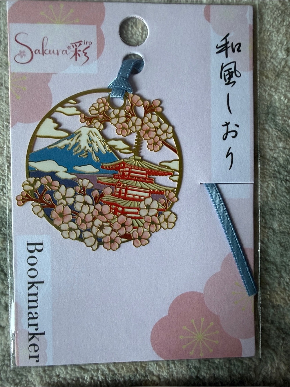 Sakura Iro Gold Cherry Blossom Pagoda Bookmark - Pink & Blue